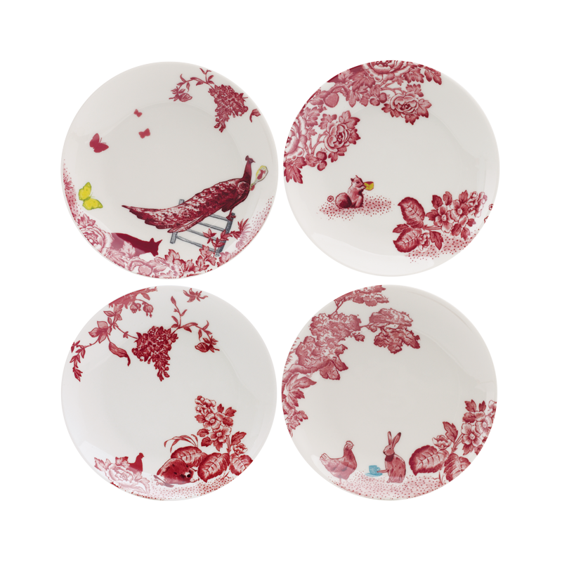 A CURIOUS TOILE Set of 4 x 15cm Assorted Side Plate (Red)