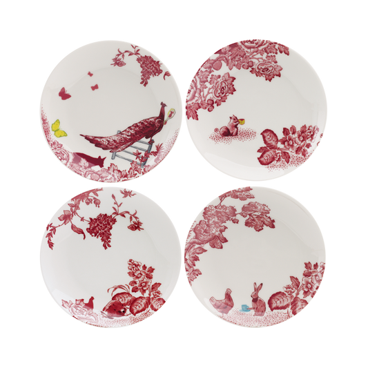 A CURIOUS TOILE Set of 4 x 15cm Assorted Side Plate (Red)