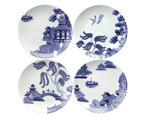 WILLOW LOVE STORY Set of 4 x 21cm Assorted Salad Plates (Blue)